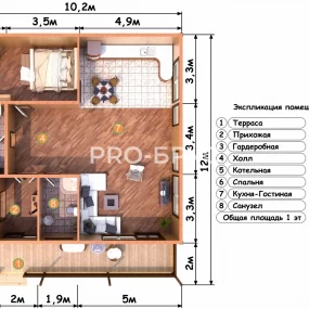 Проект дома из бруса 10 на 12 с мансардой БД-150 план первого этажа