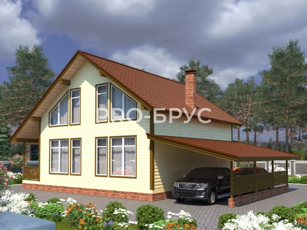 Проект дома из бруса 10 на 12 с мансардой БД-150 вид спереди