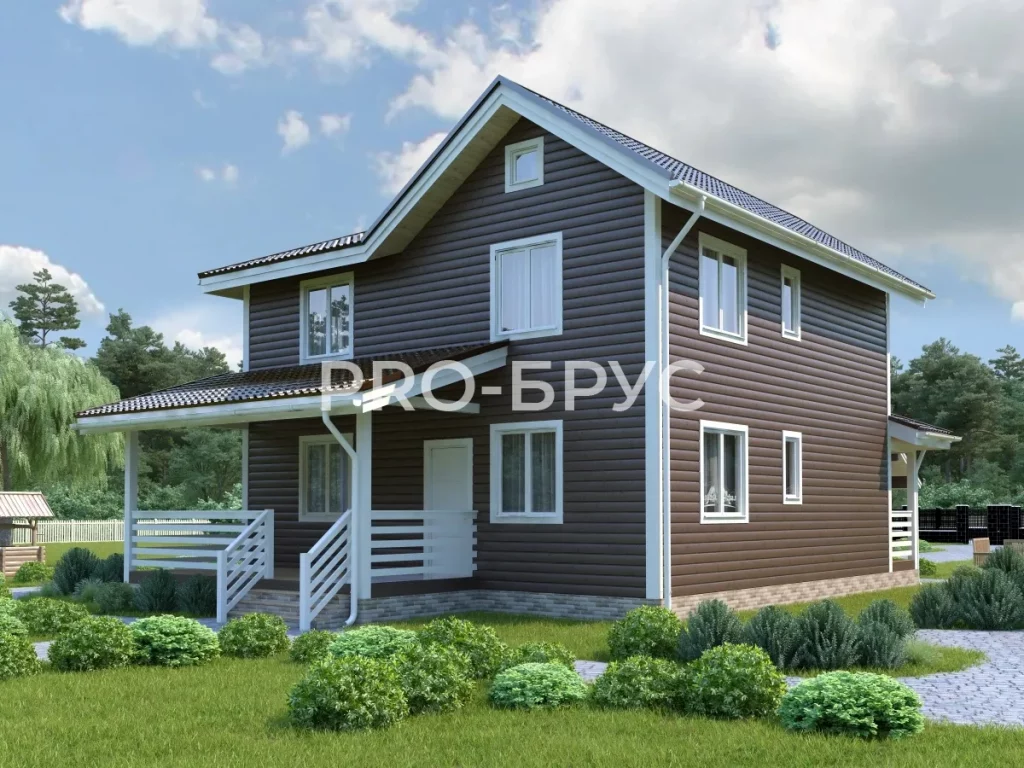 Проект дома из бруса 9 на 13 двухэтажный БД-151 вид справа
