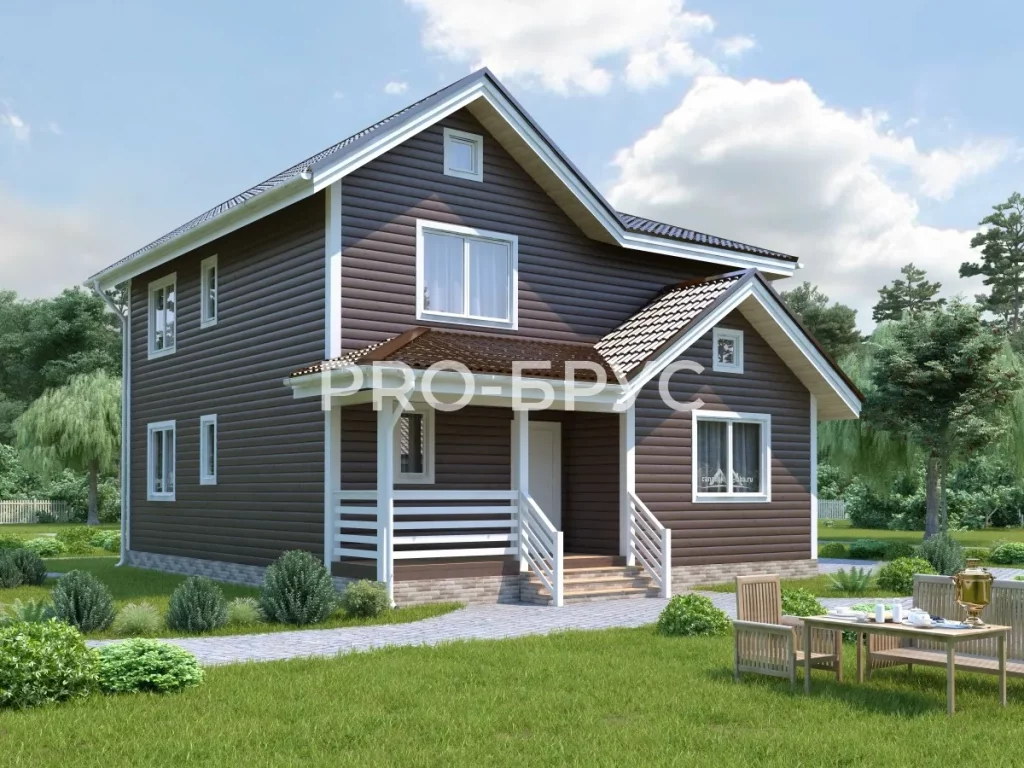 Проект дома из бруса 9 на 13 двухэтажный БД-151 главный вид
