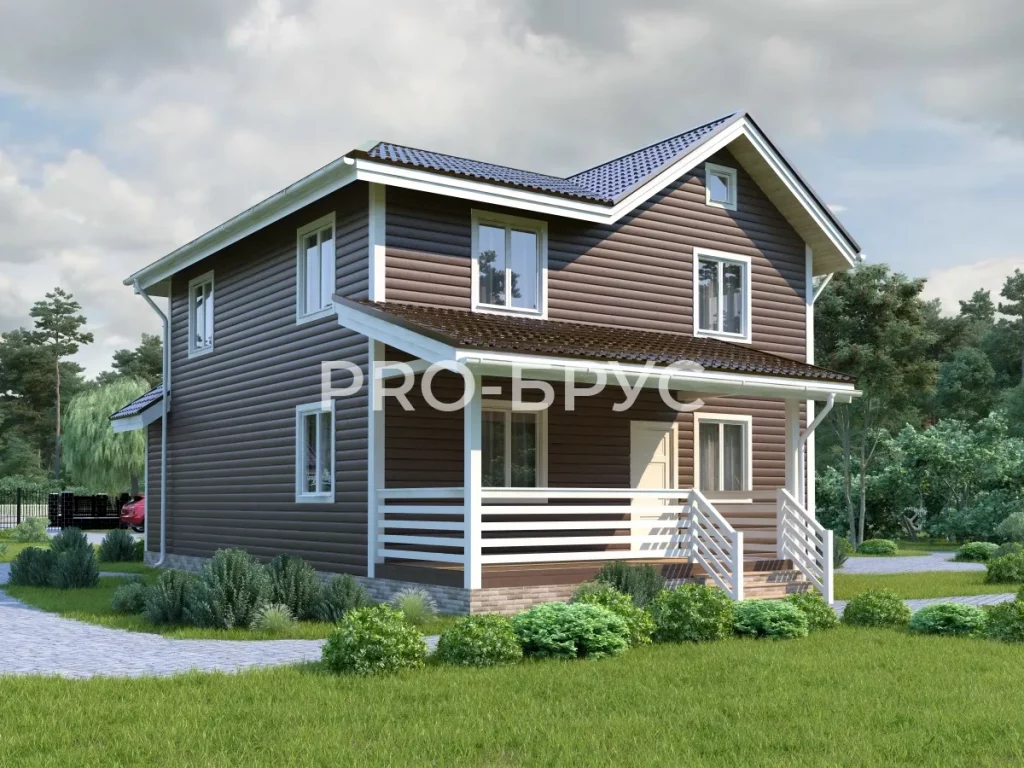 Проект дома из бруса 9 на 13 двухэтажный БД-151 вид спереди
