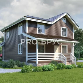 Проект дома из бруса 9 на 13 двухэтажный БД-151 вид спереди