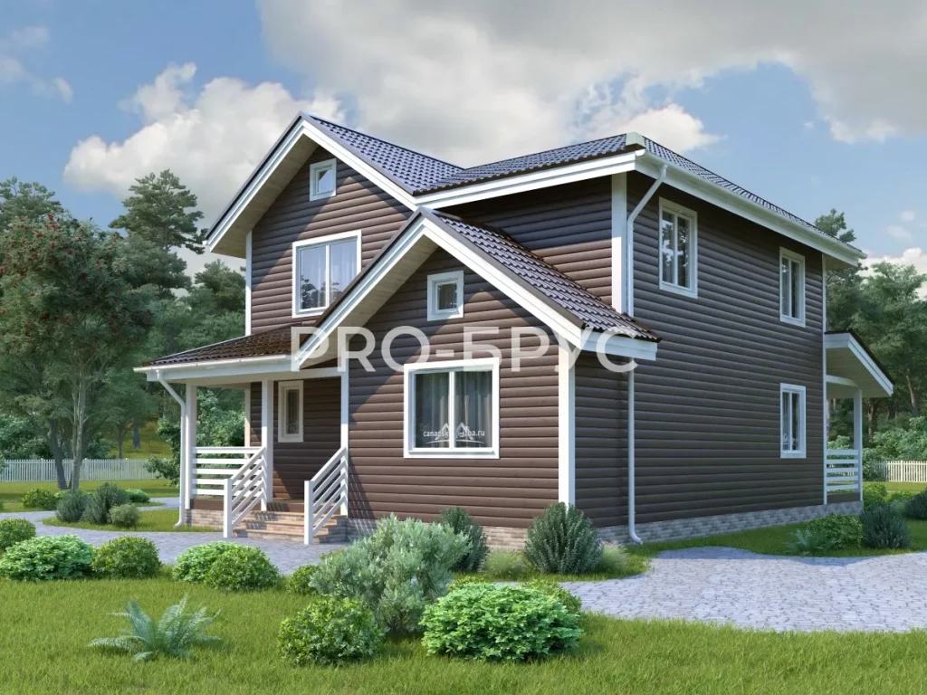 Проект дома из бруса 9 на 13 двухэтажный БД-151 вид слева