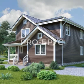 Проект дома из бруса 9 на 13 двухэтажный БД-151 вид слева