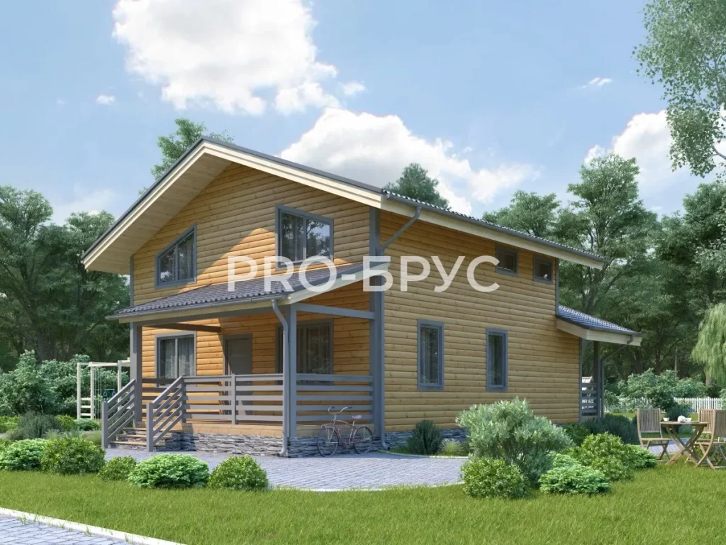 Проект дома из бруса 9 на 13 двухэтажный БД-152 главный вид