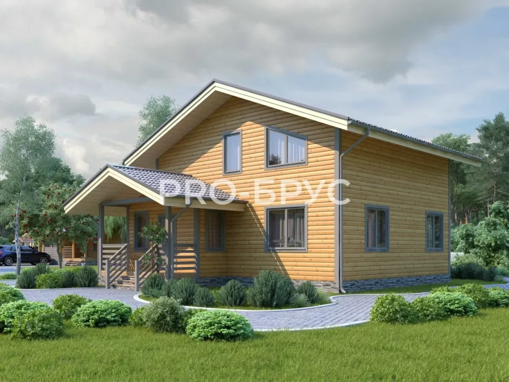 Проект дома из бруса 9 на 13 двухэтажный БД-152 вид слева