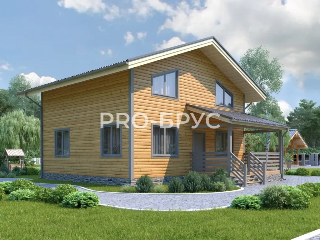 Проект дома из бруса 9 на 13 двухэтажный БД-152 вид спереди