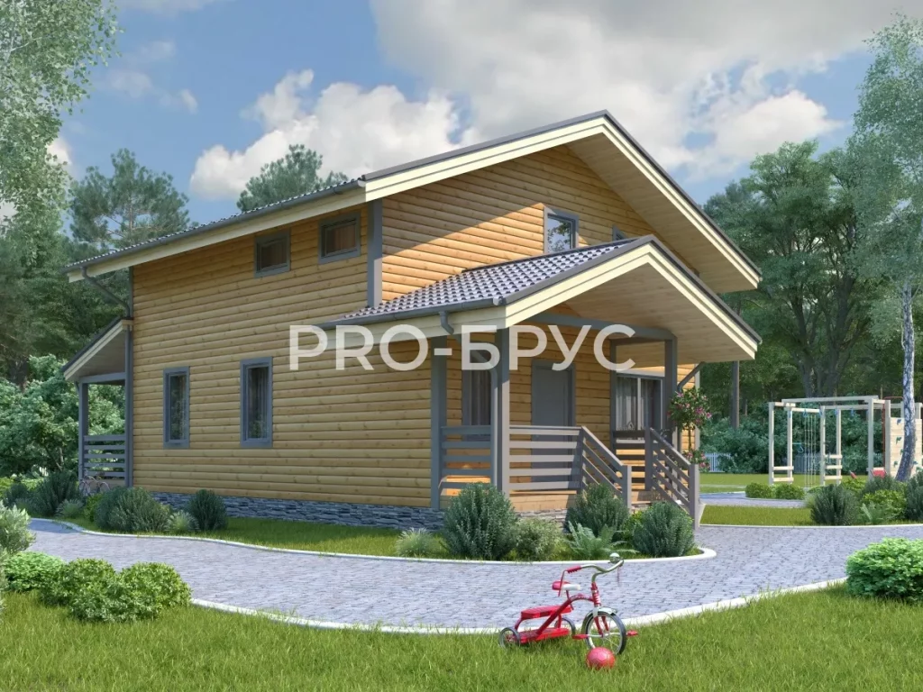 Проект дома из бруса 9 на 13 двухэтажный БД-152 вид справа