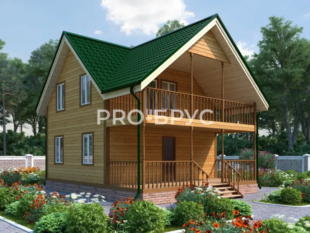 Проект дома из бруса 7 на 8 с мансардой БД-153 главный вид
