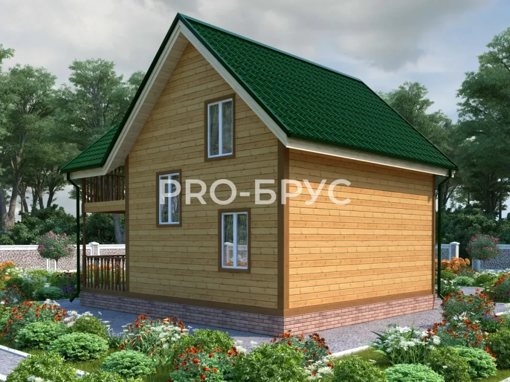 Проект дома из бруса 7 на 8 с мансардой БД-153 вид справа