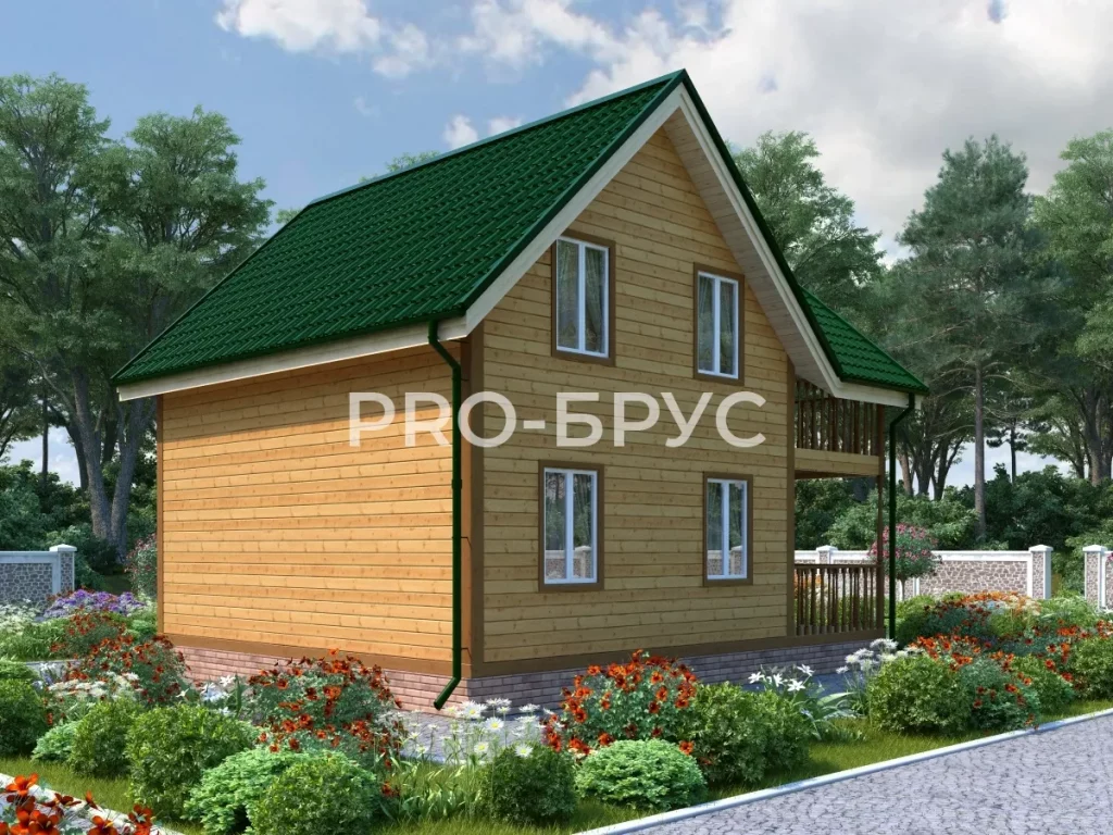 Проект дома из бруса 7 на 8 с мансардой БД-153 вид слева