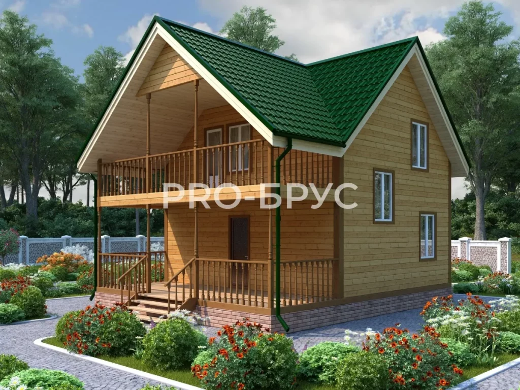 Проект дома из бруса 7 на 8 с мансардой БД-153 вид спереди