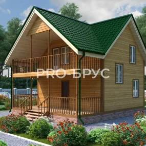 Проект дома из бруса 7 на 8 с мансардой БД-153 вид спереди