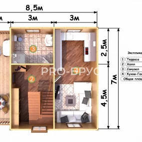 Проект дома из бруса 7 на 8 с мансардой БД-153 план первого этажа
