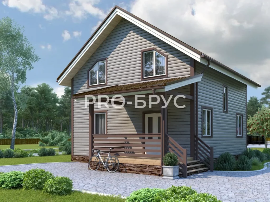 Проект дома из бруса 8 на 12 с мансардой БД-154 главный вид