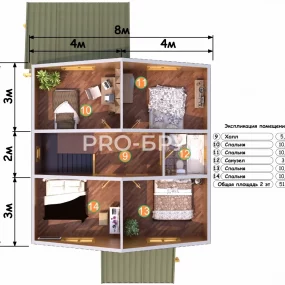 Проект дома из бруса 8 на 12 с мансардой БД-154 план второго этажа