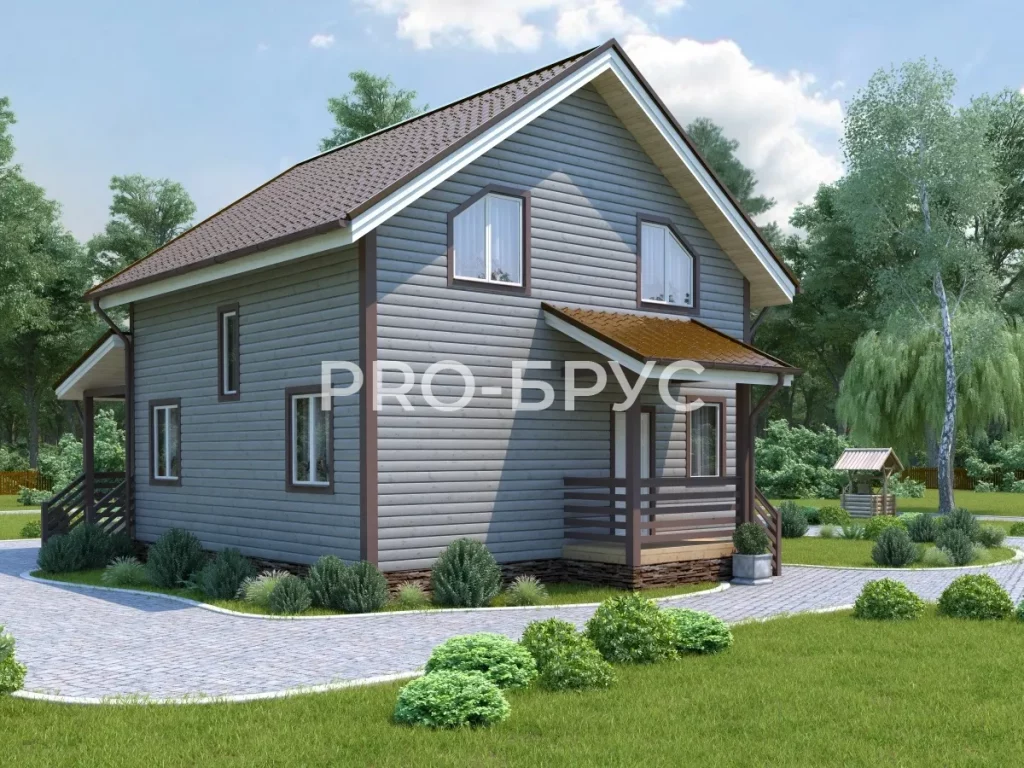 Проект дома из бруса 8 на 12 с мансардой БД-154 вид справа
