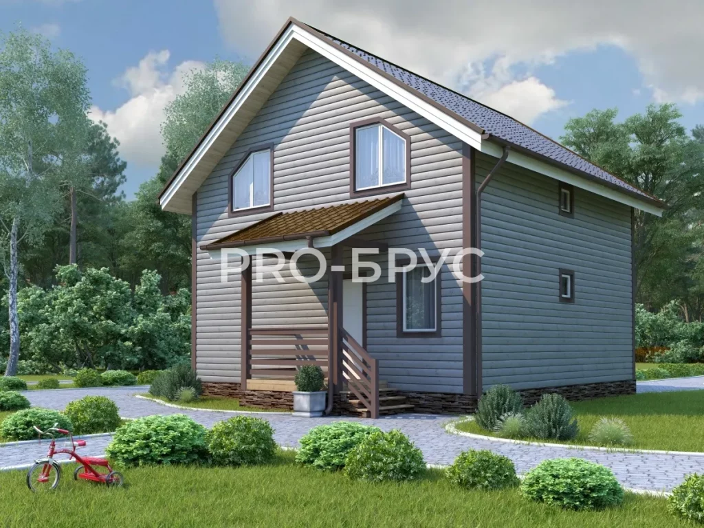 Проект дома из бруса 8 на 12 с мансардой БД-154 вид слева