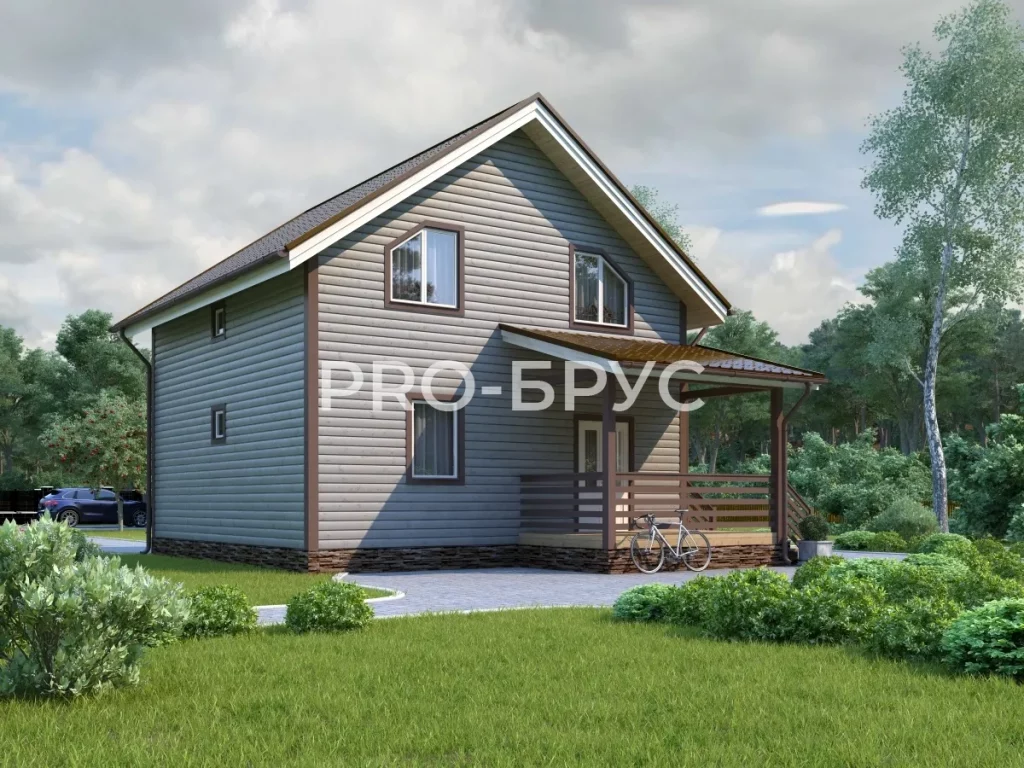 Проект дома из бруса 8 на 12 с мансардой БД-154 вид спереди