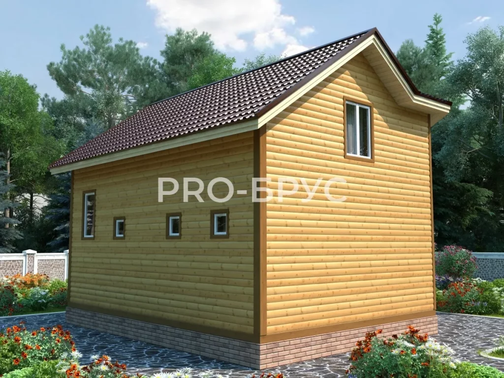 Проект дома из бруса 8 на 8 двухэтажный БД-155 вид слева