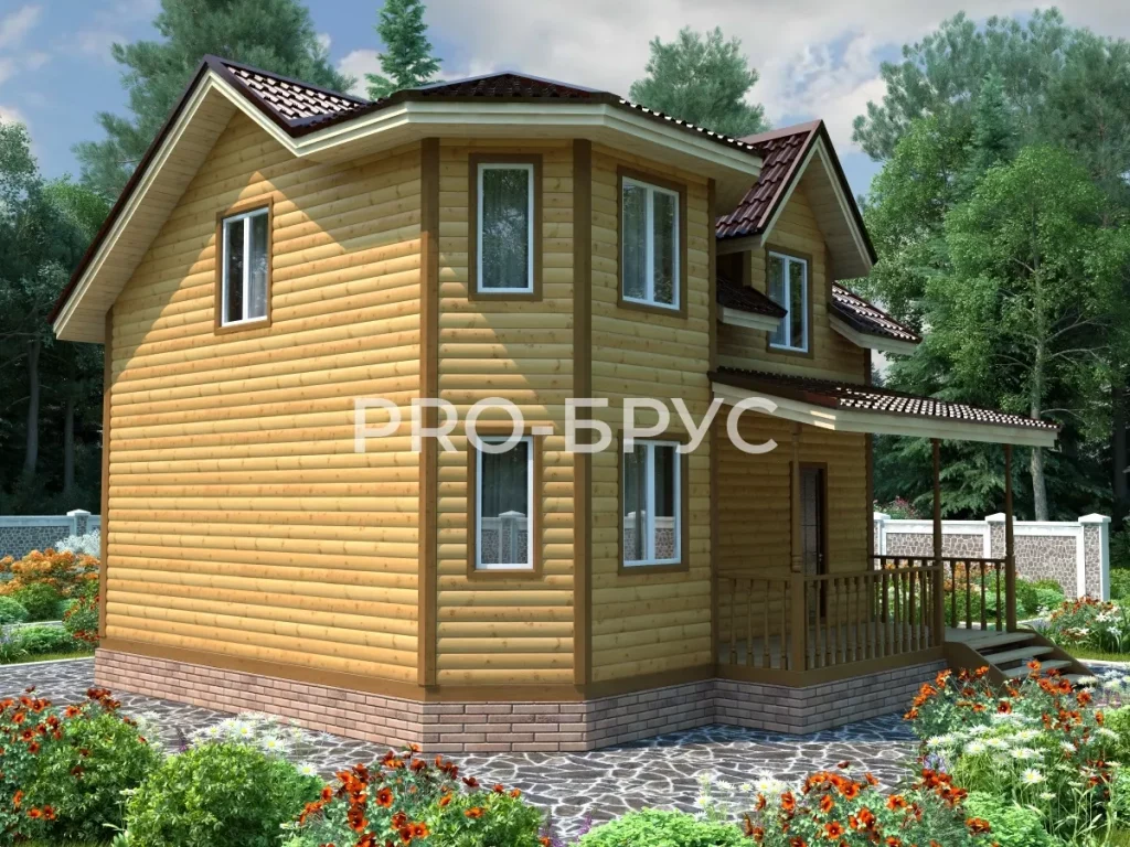 Проект дома из бруса 8 на 8 двухэтажный БД-155 вид спереди
