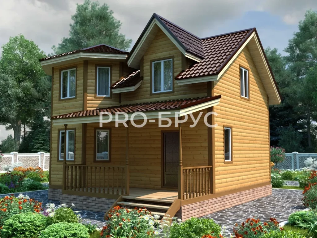 Проект дома из бруса 8 на 8 двухэтажный БД-155 главный вид