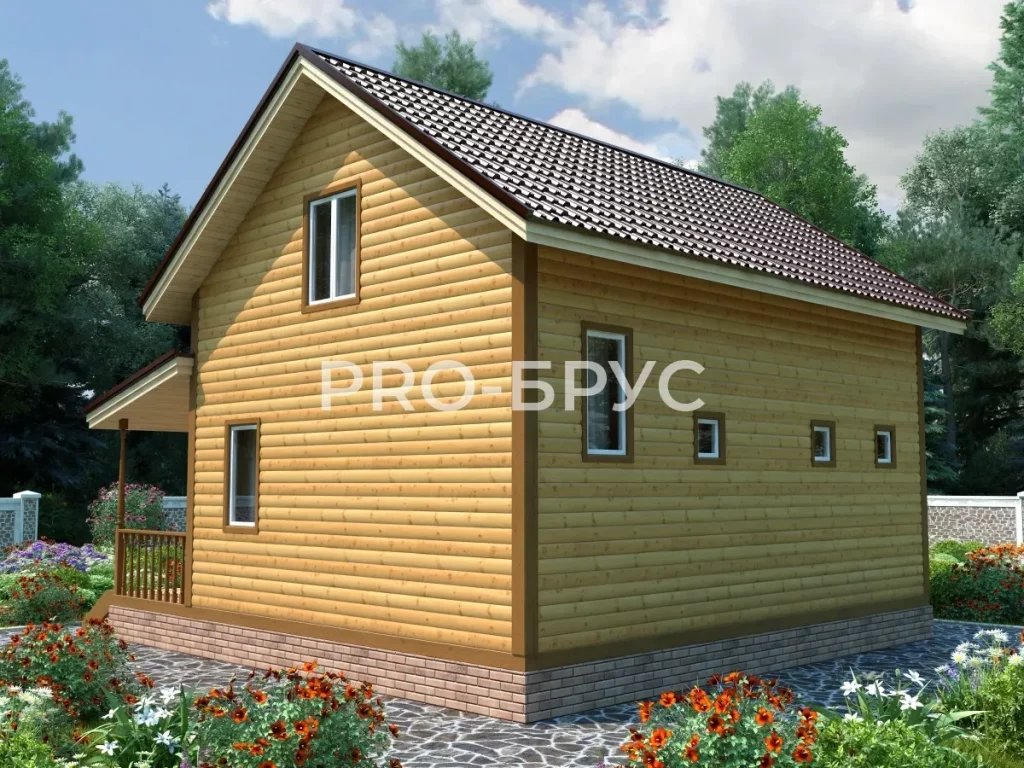 Проект дома из бруса 8 на 8 двухэтажный БД-155 вид справа