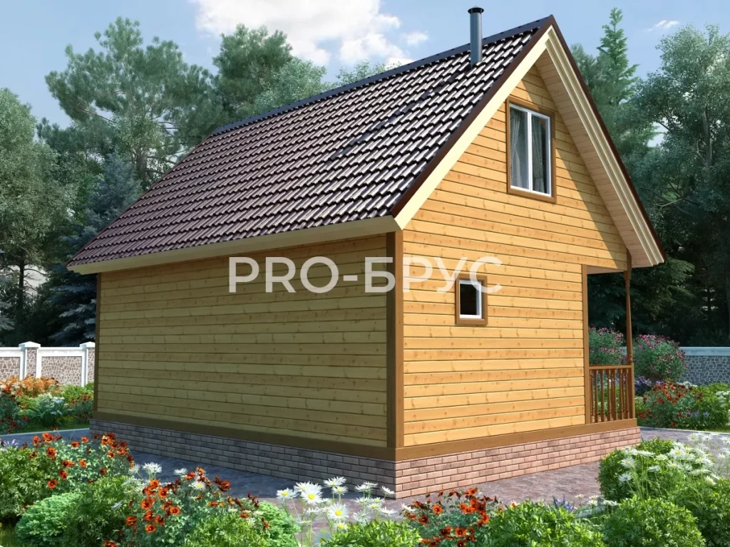 Проект дома из бруса 6 на 8 с мансардой БД-156 вид слева