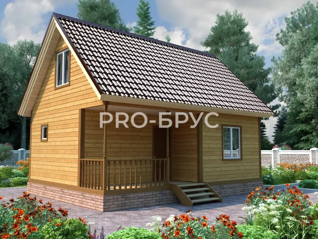 Проект дома из бруса 6 на 8 с мансардой БД-156 главный вид