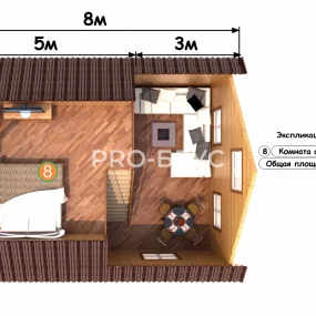 Проект дома из бруса 6 на 8 с мансардой БД-156 план второго этажа