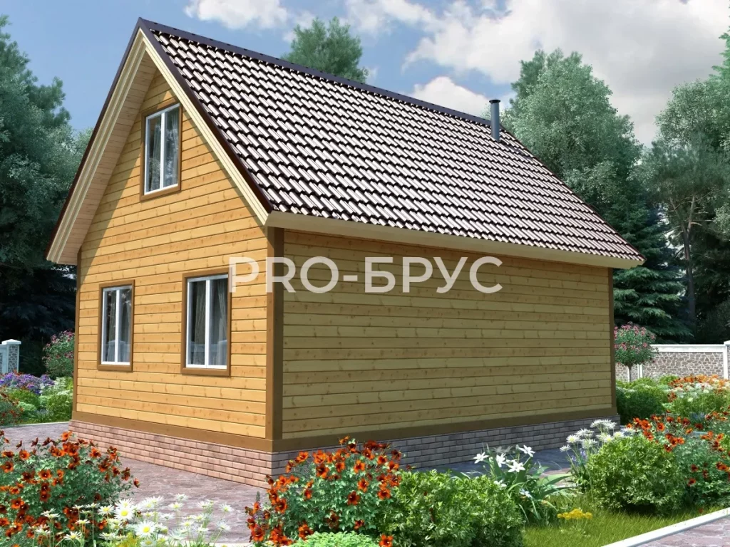 Проект дома из бруса 6 на 8 с мансардой БД-156 вид справа