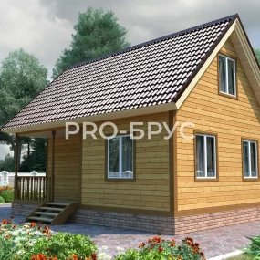 Проект дома из бруса 6 на 8 с мансардой БД-156 вид спереди