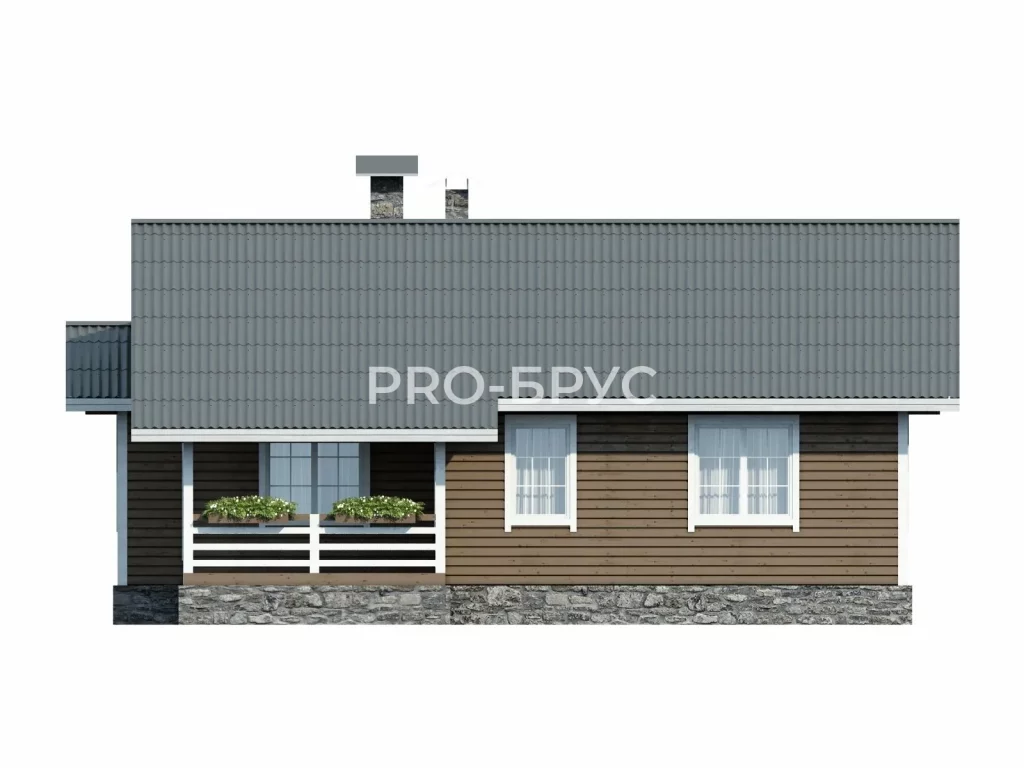 Проект дома из бруса 11 на 12 одноэтажный БД-80 вид справа