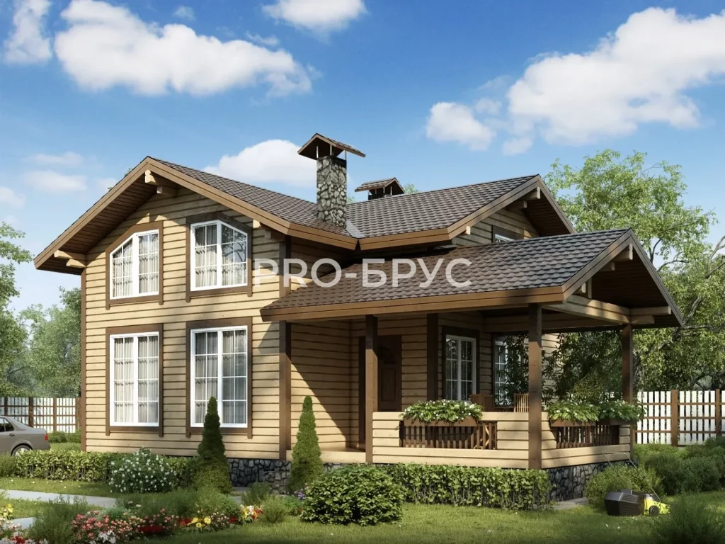 Проект дома из бруса 7 на 10 с мансардой БД-93 главный вид