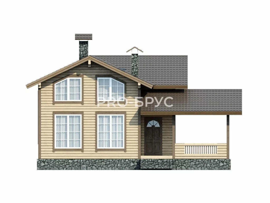 Проект дома из бруса 7 на 10 с мансардой БД-93 вид спереди