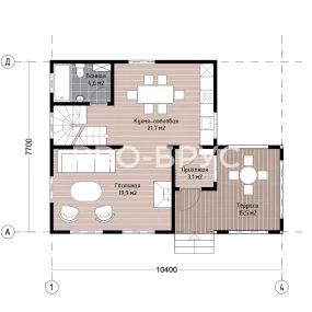 Проект дома из бруса 7 на 10 с мансардой БД-93 план первого этажа