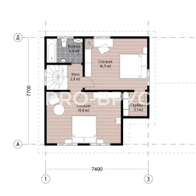 Проект дома из бруса 7 на 10 с мансардой БД-93 план второго этажа