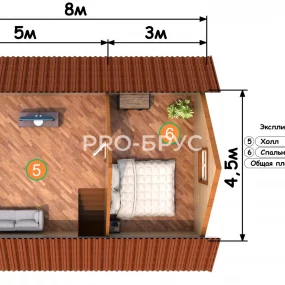 Проект дома из бруса 6 на 8 с мансардой БД-94 план второго этажа