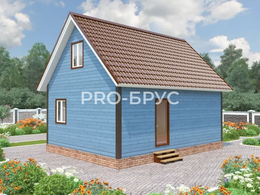 Проект дома из бруса 6 на 8 с мансардой БД-94 вид слева