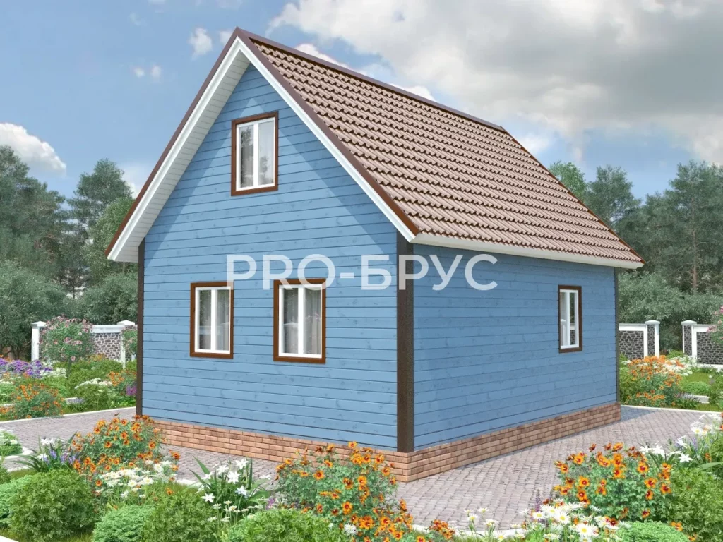 Проект дома из бруса 6 на 8 с мансардой БД-94 вид спереди