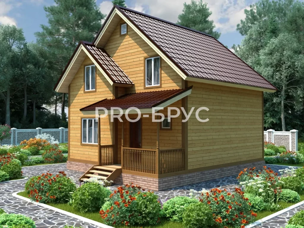 Проект дома из бруса 7 на 8 с мансардой БД-95 главный вид
