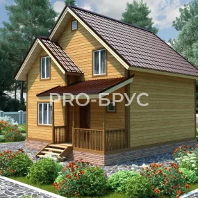 Проект дома из бруса 7 на 8 с мансардой БД-95 главный вид