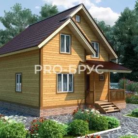 Проект дома из бруса 7 на 8 с мансардой БД-95 вид спереди