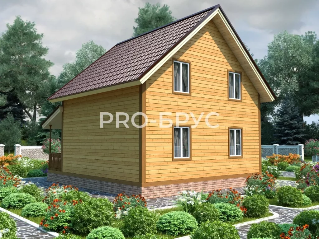 Проект дома из бруса 7 на 8 с мансардой БД-95 вид справа