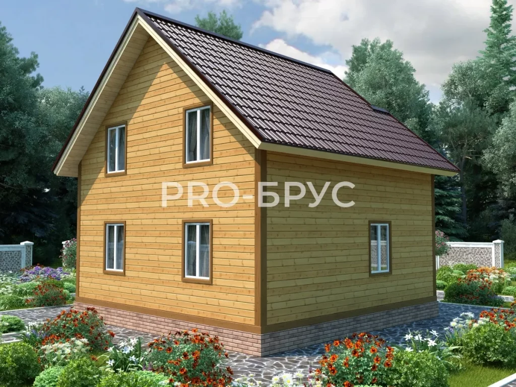 Проект дома из бруса 7 на 8 с мансардой БД-95 вид слева