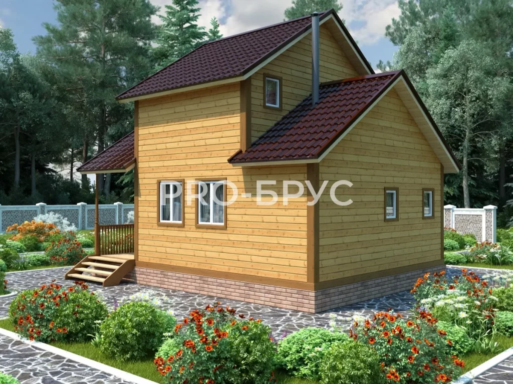 Проект дома из бруса 6 на 8 с мансардой БД-96 вид справа