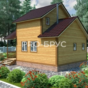 Проект дома из бруса 6 на 8 с мансардой БД-96 вид справа