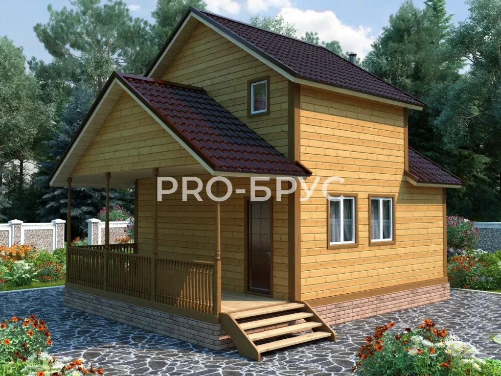 Проект дома из бруса 6 на 8 с мансардой БД-96 главный вид