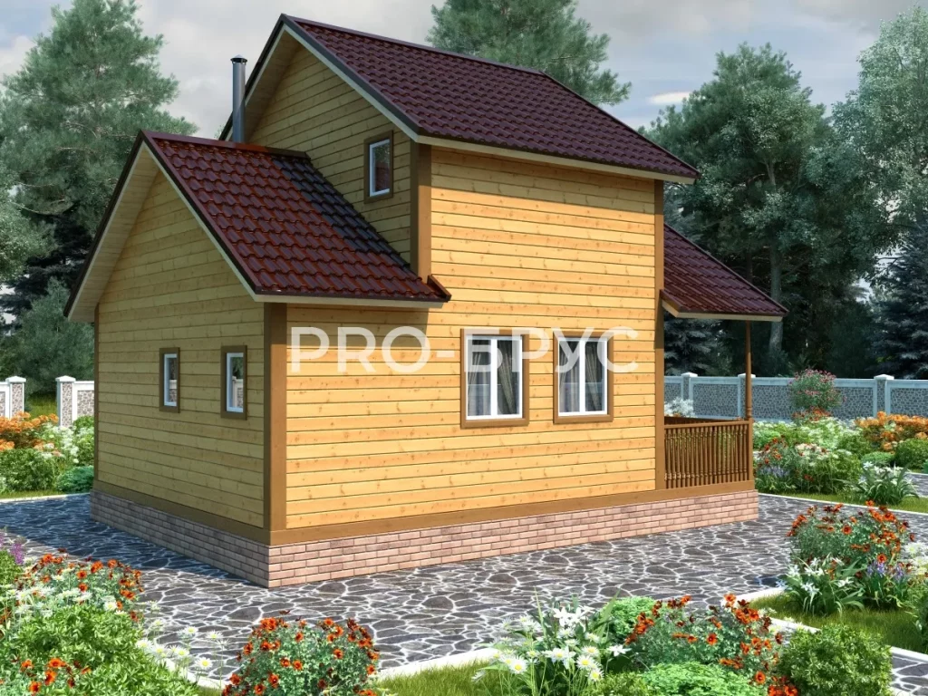 Проект дома из бруса 6 на 8 с мансардой БД-96 вид слева