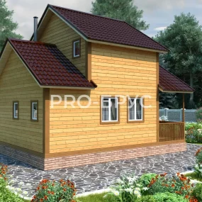 Проект дома из бруса 6 на 8 с мансардой БД-96 вид слева